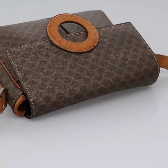 CELINE Macadam Canvas Circle Shoulder Bag PVC Leather Brown Gold Auth - Picture 11 of 16